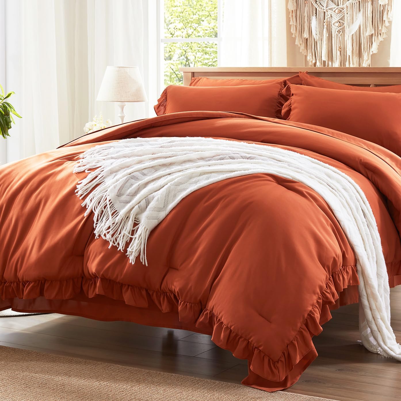 Queen Comforter Set 7 Piece in Burnt Orange for Cozy Bedrooms