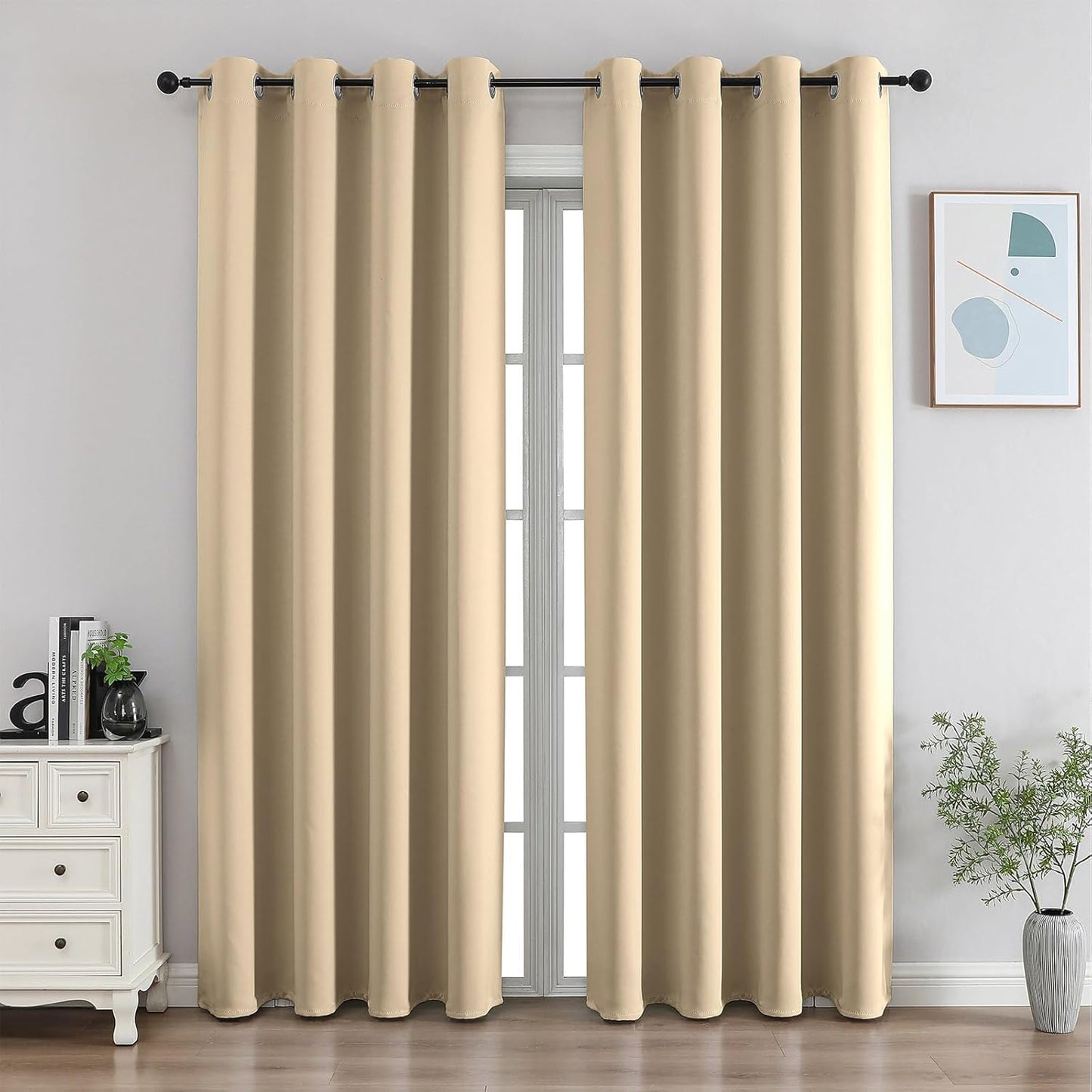 CUCRAF Light Beige Blackout Curtains for Room Darkening Needs