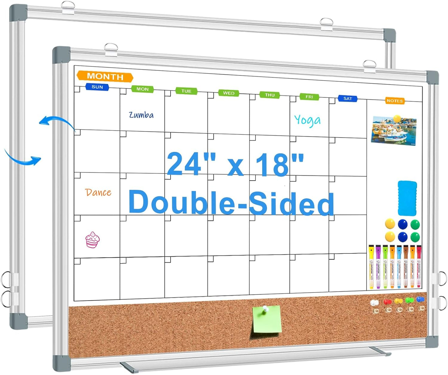 Double-Sided Calendar Whiteboard Corkboard for Home and Office