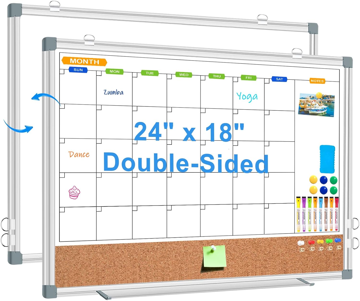 Double-Sided Calendar Whiteboard Corkboard for Home and Office