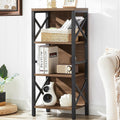 Small Bookshelf 4 Tier Industrial Bookcase - Narrow Rustic Storage