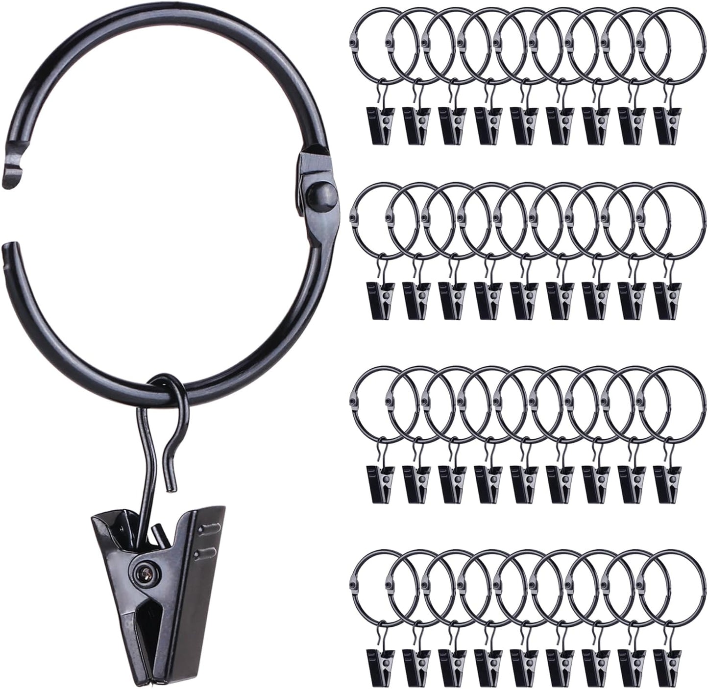 Set of 36 Openable Metal Curtain Rings - Rustproof & Heavy Duty