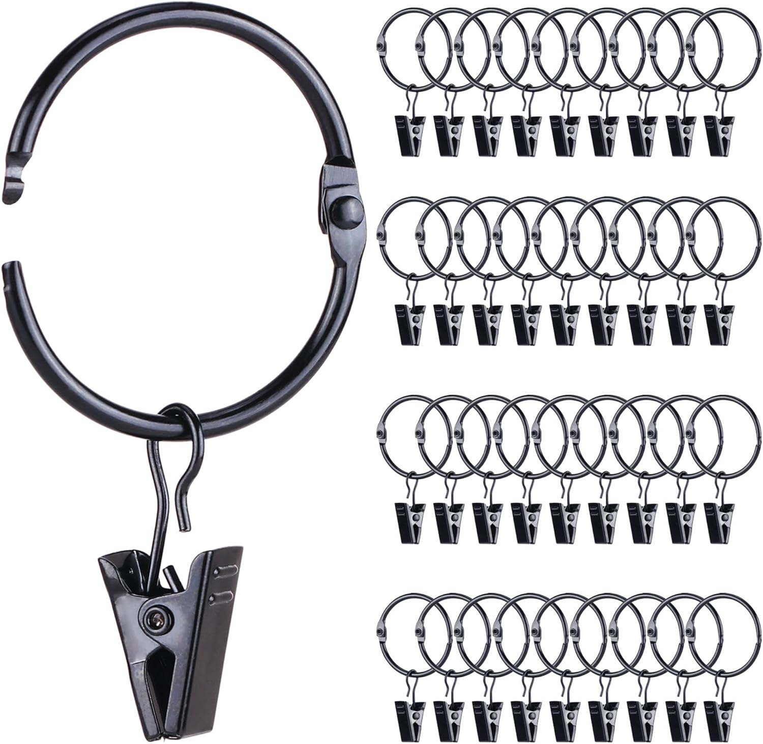 Set of 36 Openable Metal Curtain Rings - Rustproof & Heavy Duty
