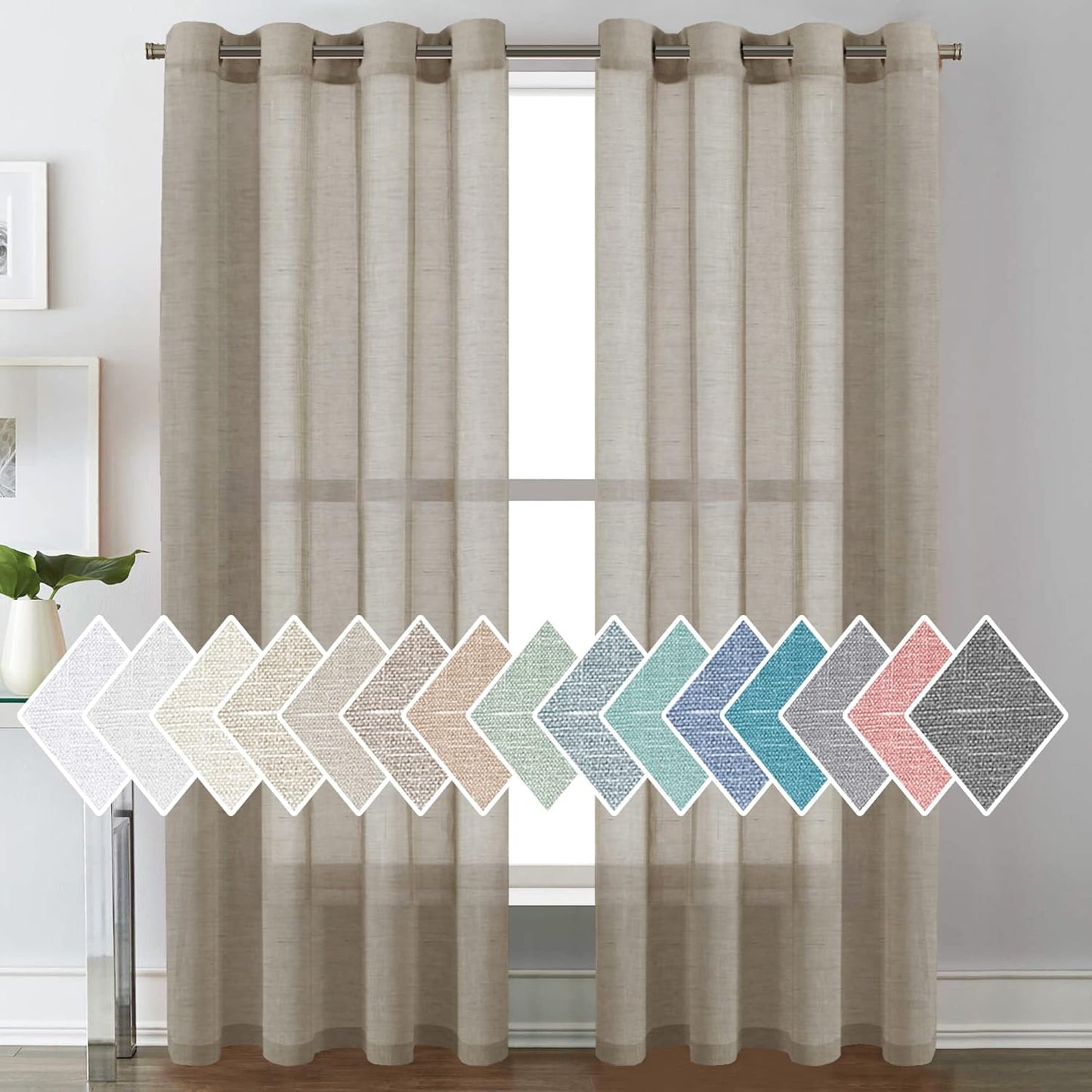 Linen Curtains for Living Room and Bedroom - Semi Sheer Panels