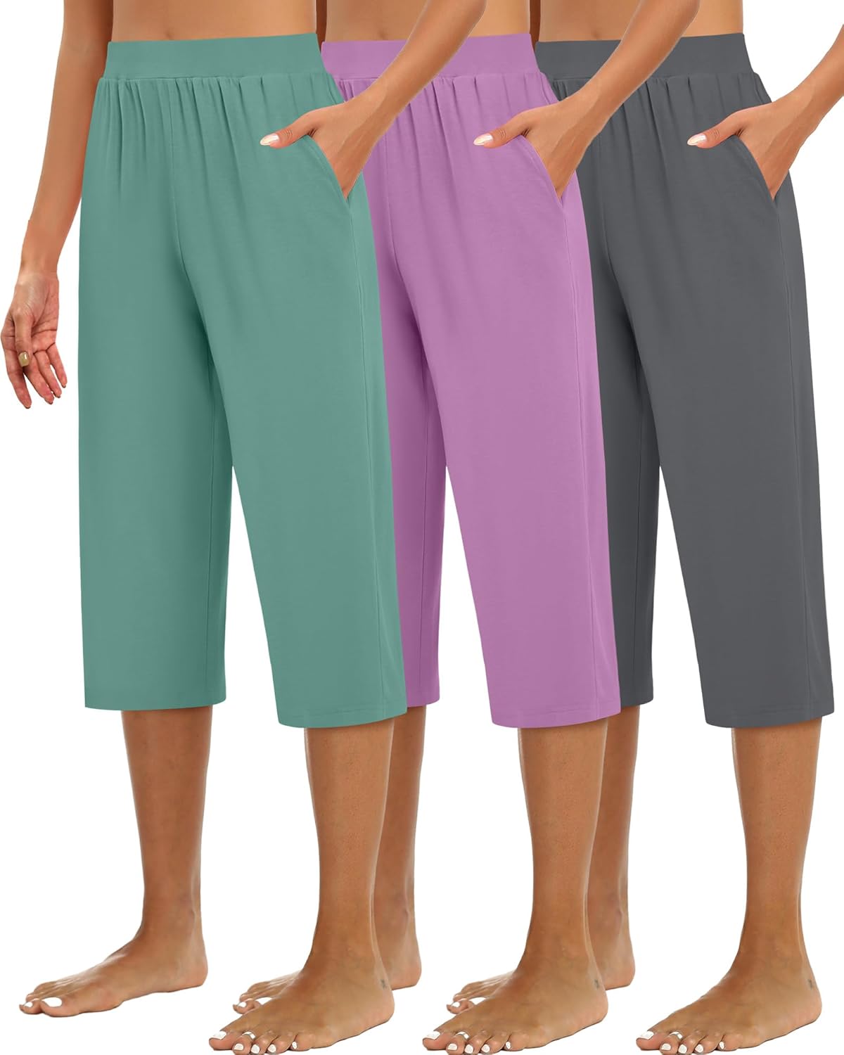 Huukeay Women's Capri Sweatpants - Cozy Wide Leg Cropped Pants