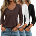 Huukeay 3 Pack Women's V Neck 3/4 Sleeve T-Shirts - Comfortable 60%
