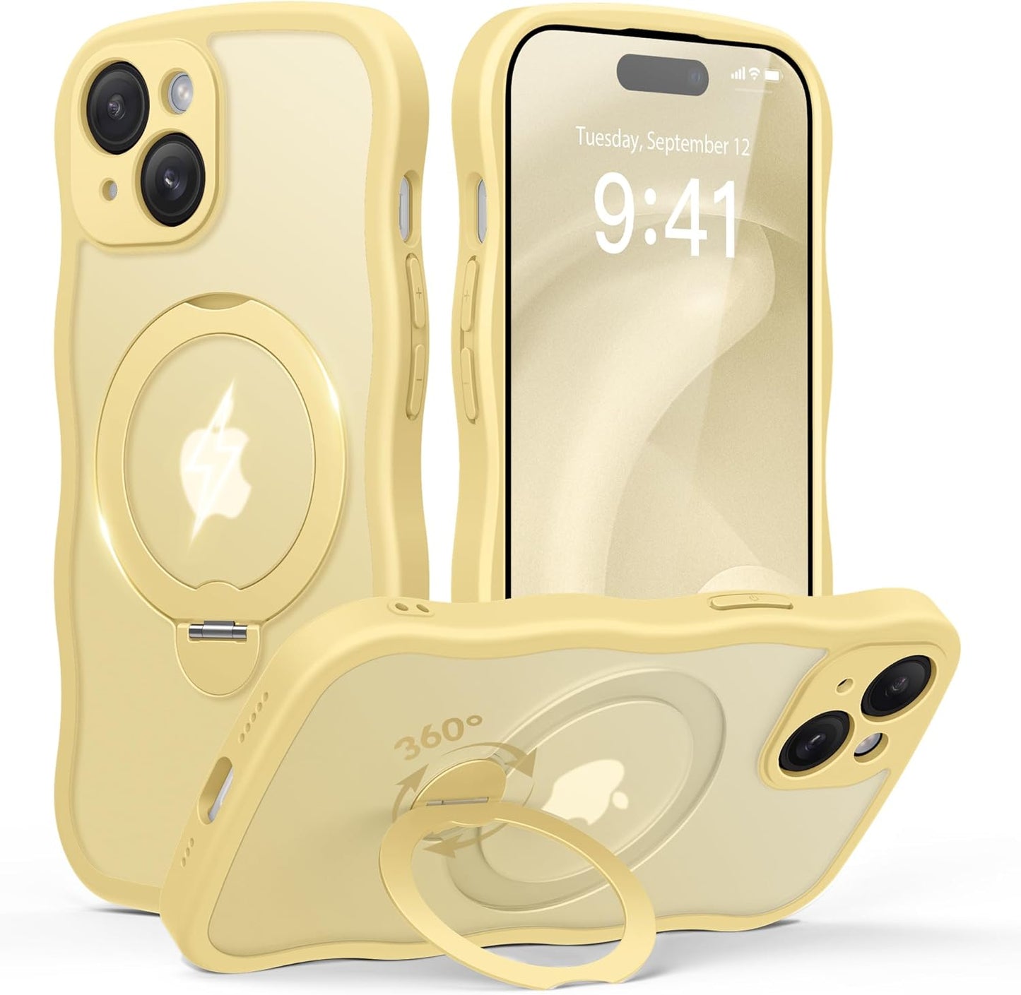 iPhone 15 Plus Case with 360 Spin Magnetic Stand for Women