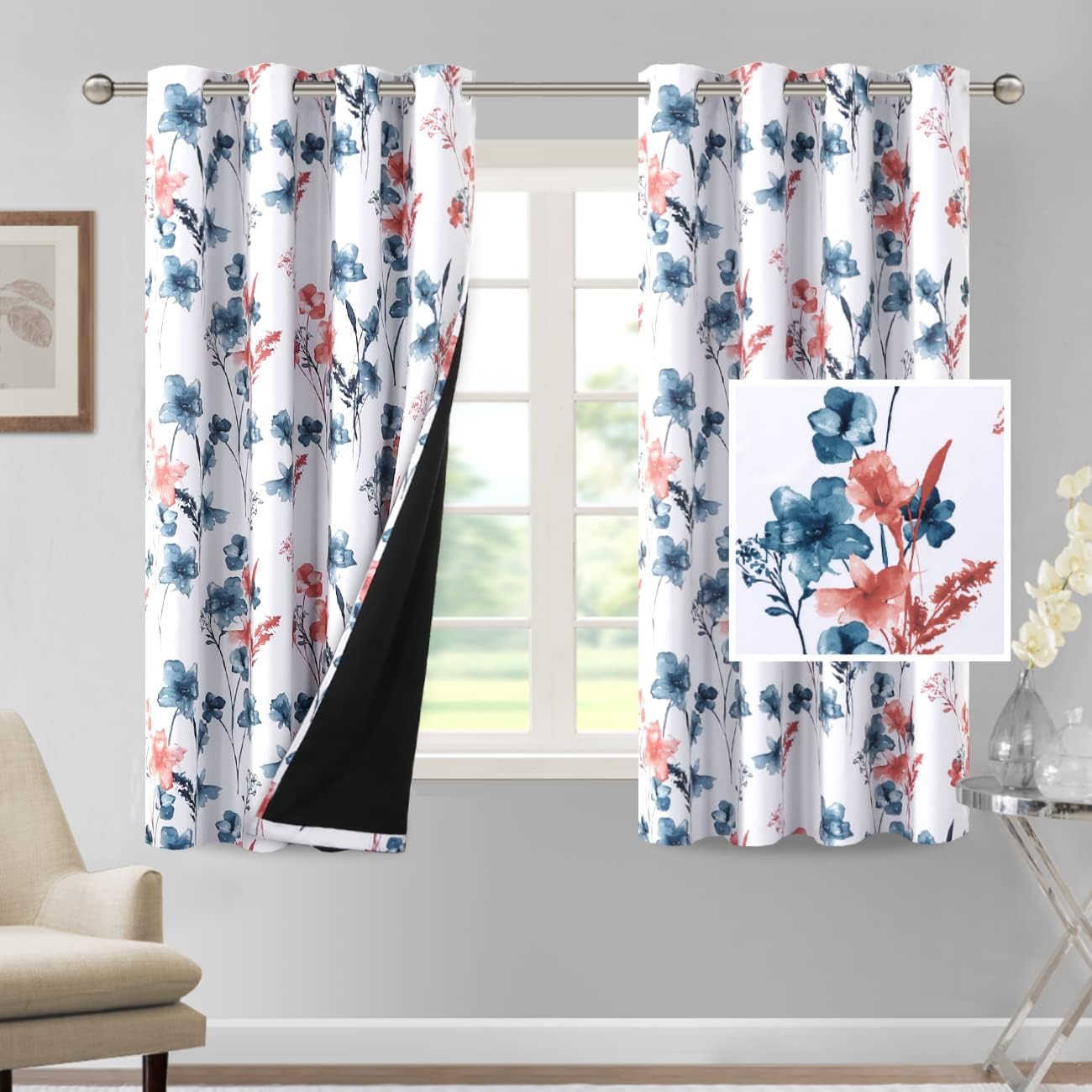 H.VERSAILTEX 100% Blackout Curtains for Bedroom with Floral Design