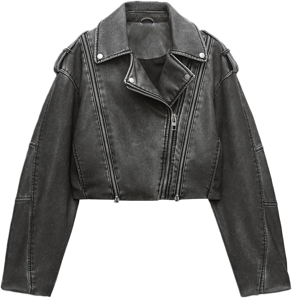 LY VAREY LIN Women Faux Leather Cropped Jacket for Stylish Looks
