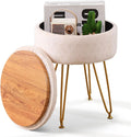 Cpintltr Round Velvet Ottoman with Storage and Gold Legs