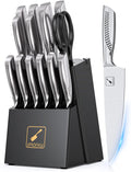 Premium 15-Piece Japanese Kitchen Knife Set with Block and Sharpener
