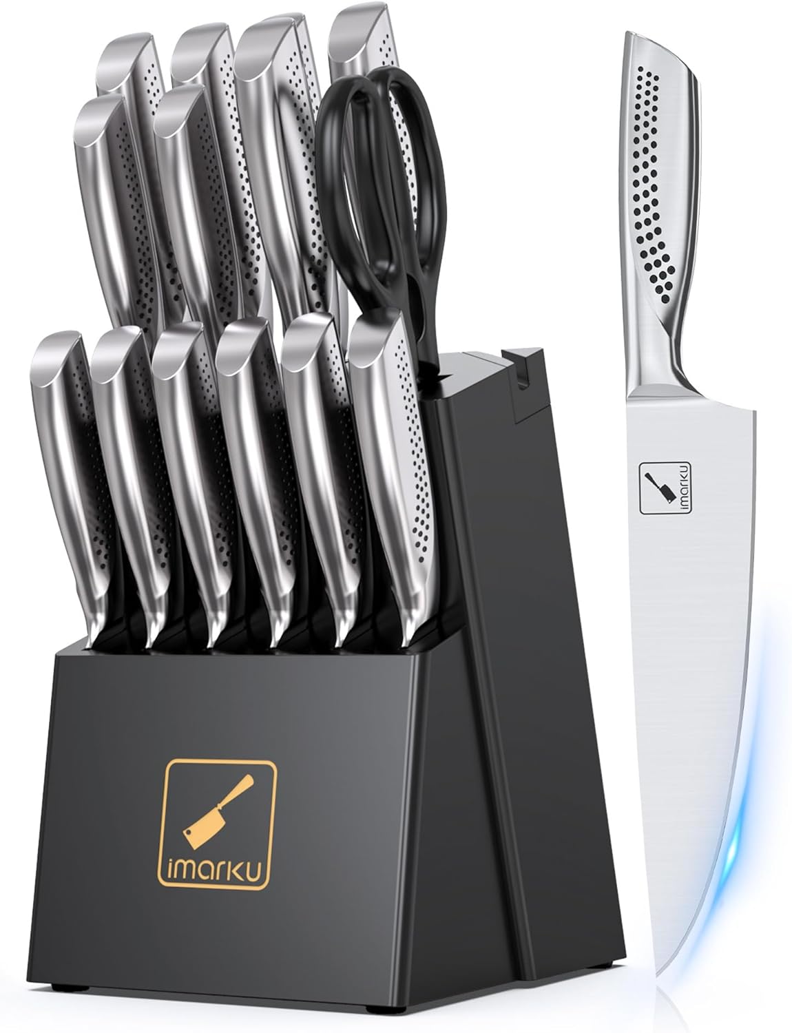 Premium 15-Piece Japanese Kitchen Knife Set with Block and Sharpener