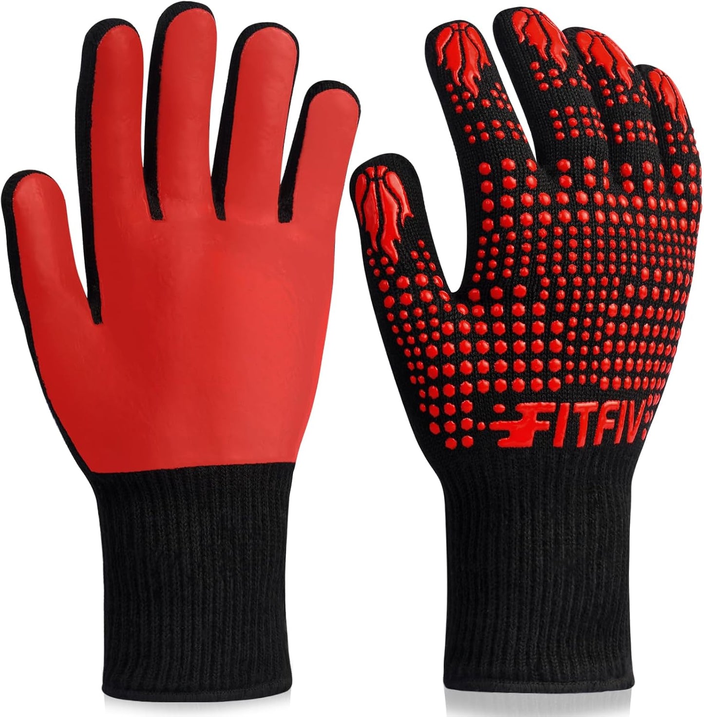 FITFIV 1472F Heat Resistant BBQ Gloves - Non-Slip, Versatile Kitchen Mitts!