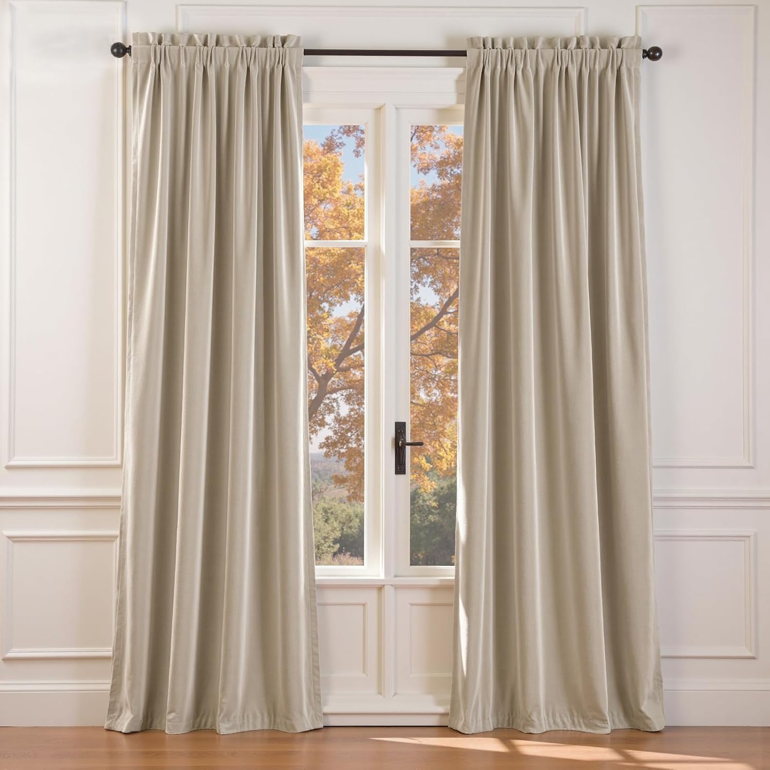 Lazzzy Beige Velvet Curtains for Room Darkening and Luxury Look