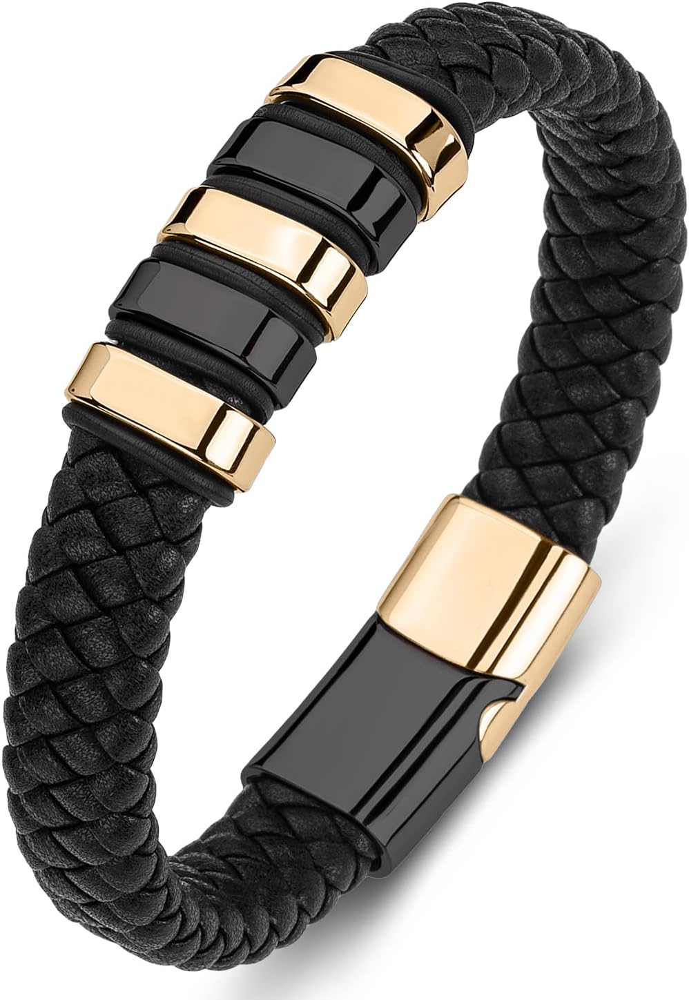 Stylish Leather Bracelet with Steel Clasp - LJWVX