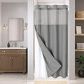 Grey Linen Style Shower Curtain with Snap-In Fabric Liner - Ringless