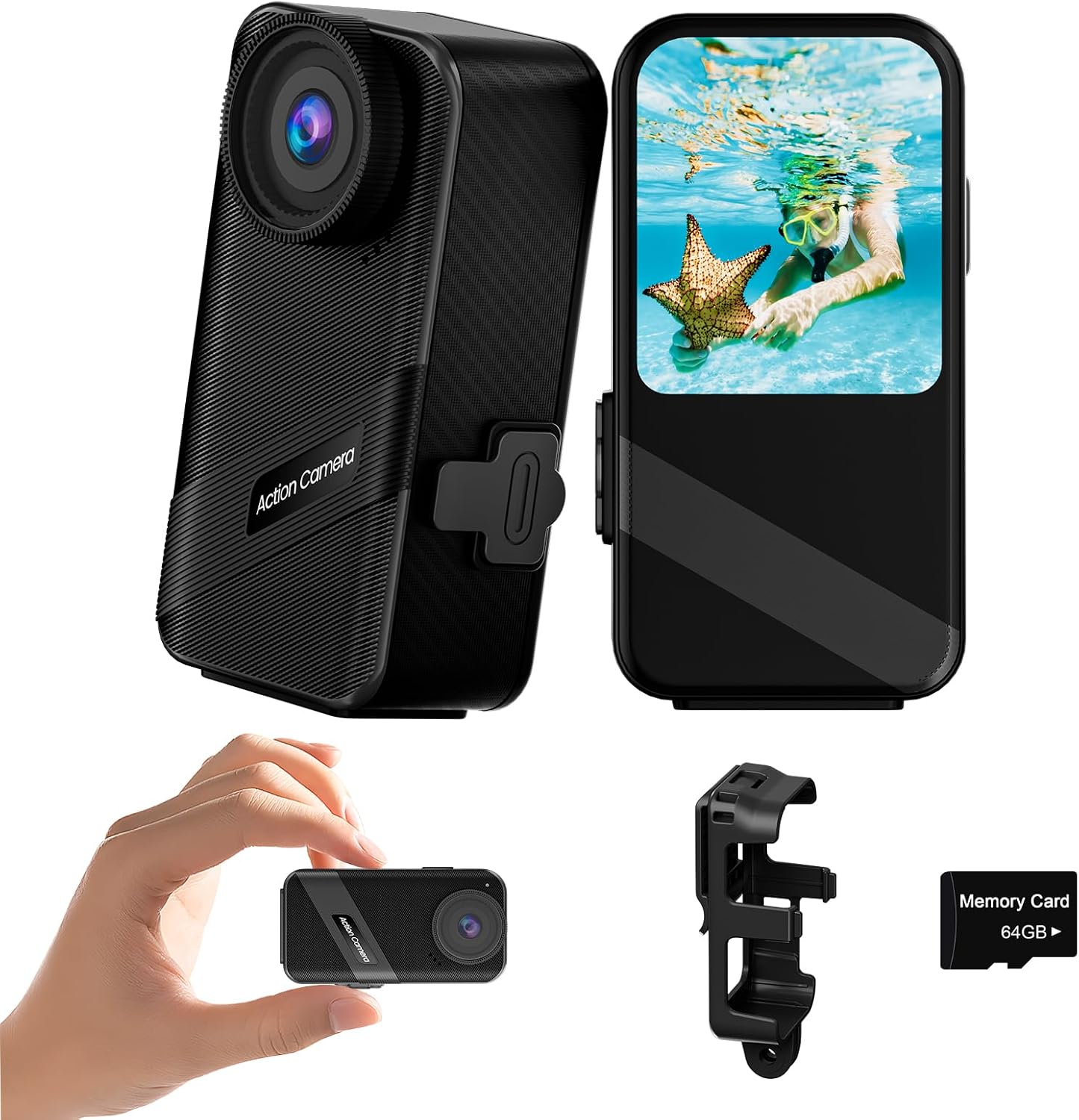 4K60FPS Mini Action Cam: Waterproof HD Video Recorder + 64G SD Card - TIMNUT