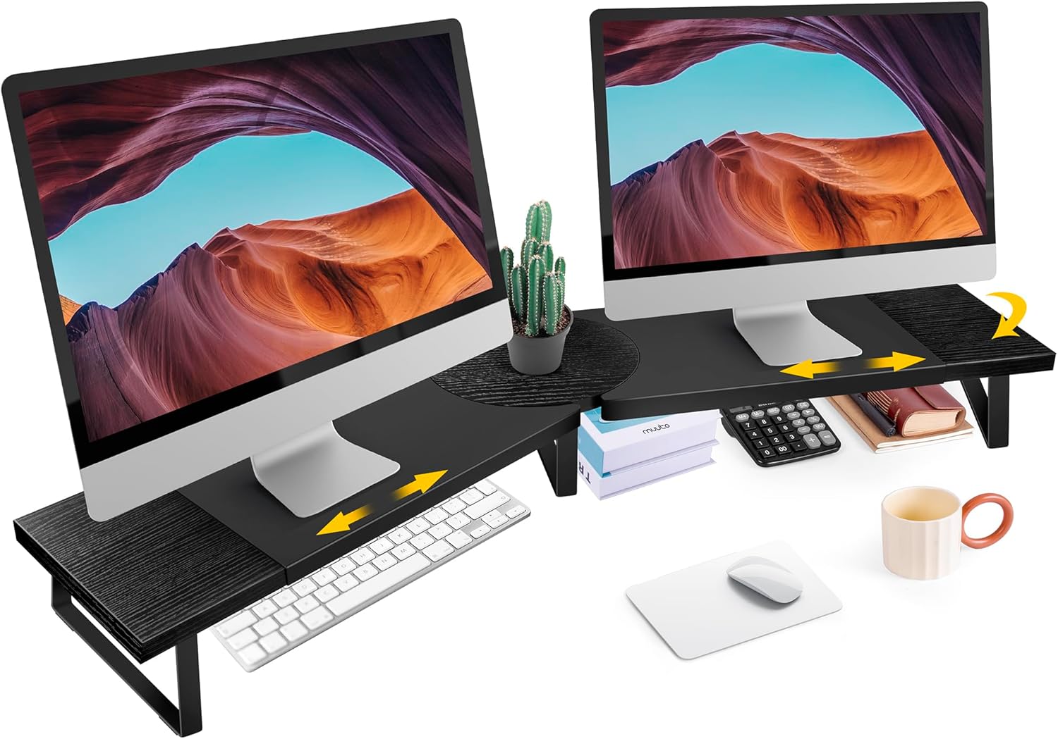 Dual-Monitor Stand for Desk - Adjustable Length & Angle Riser