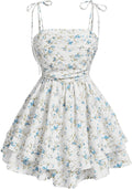 Women's Tie Shoulder Ruched Sleeveless Cami Dress - Layered Ruffle Hem