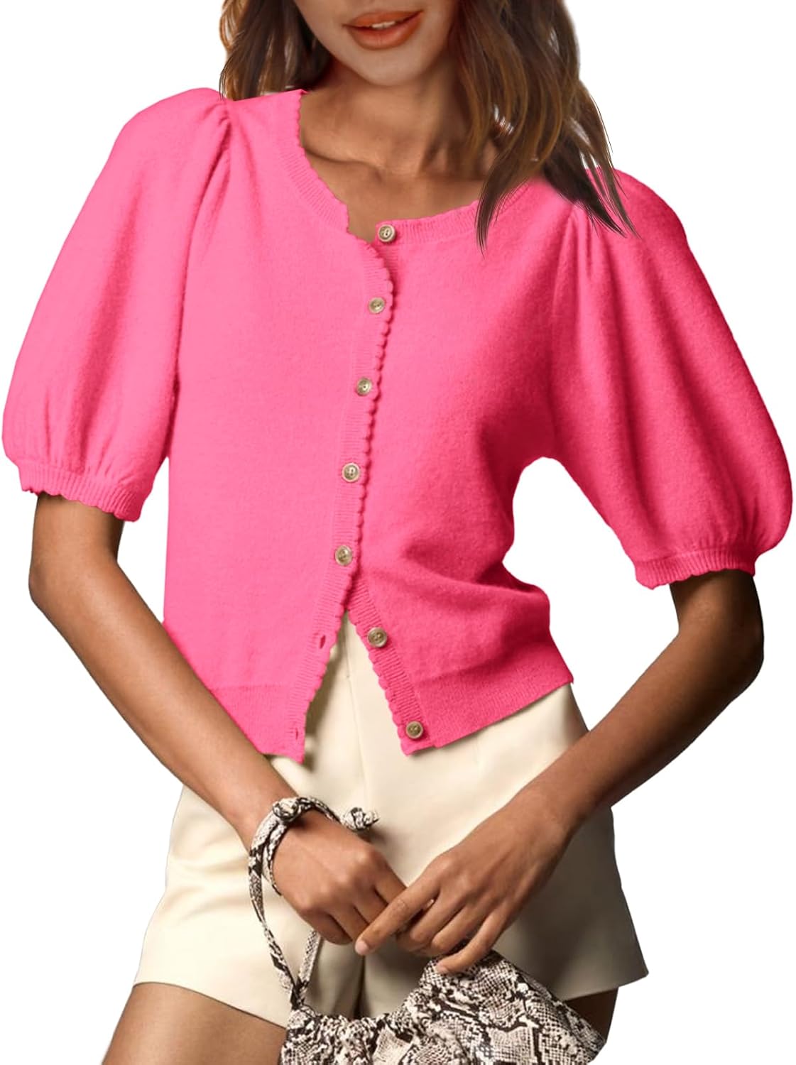 Lightweight Summer Puff Sleeve Cardigan for Women - Stylish Knit Top