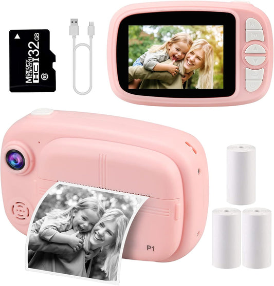 Mijiaowatch 12MP Instant Print Camera - 3-in-1 Video Recorder & Photo Fun for Kids in Pink!