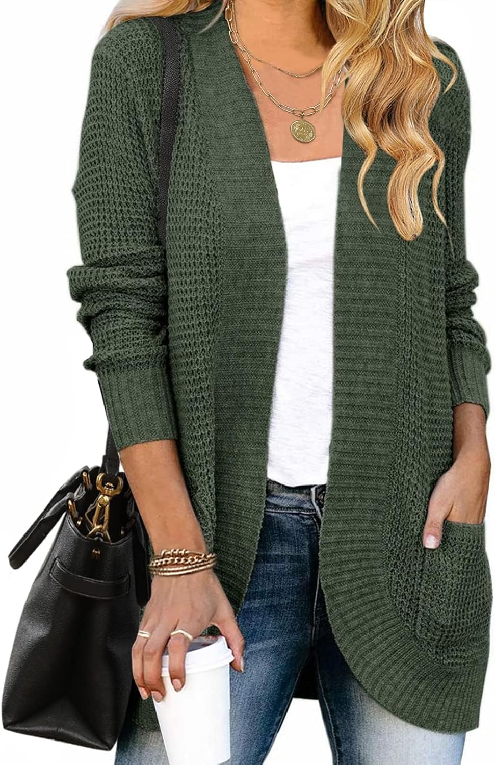 ZESICA Women's Long Sleeve Open Front Cardigan for Fall Winter