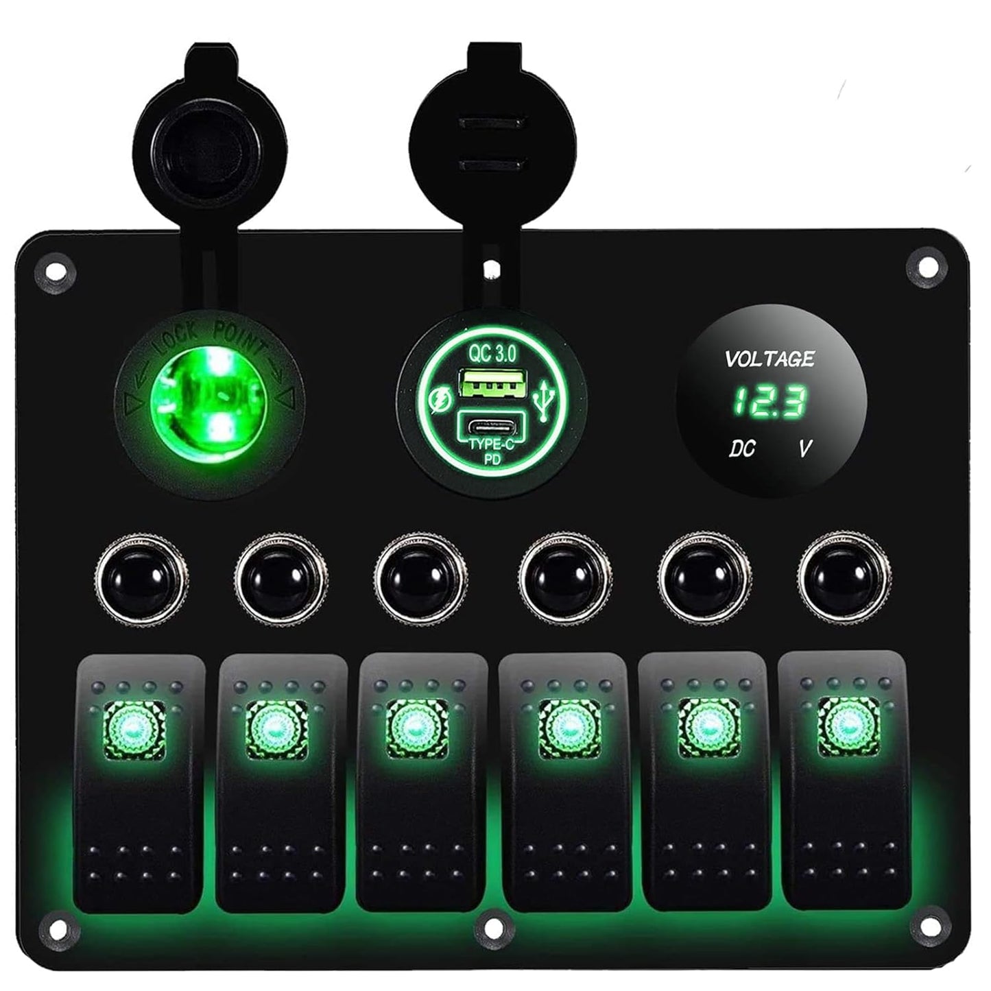 MKING 6 Gang Marine Switch Panel with USB & Type-C Charger