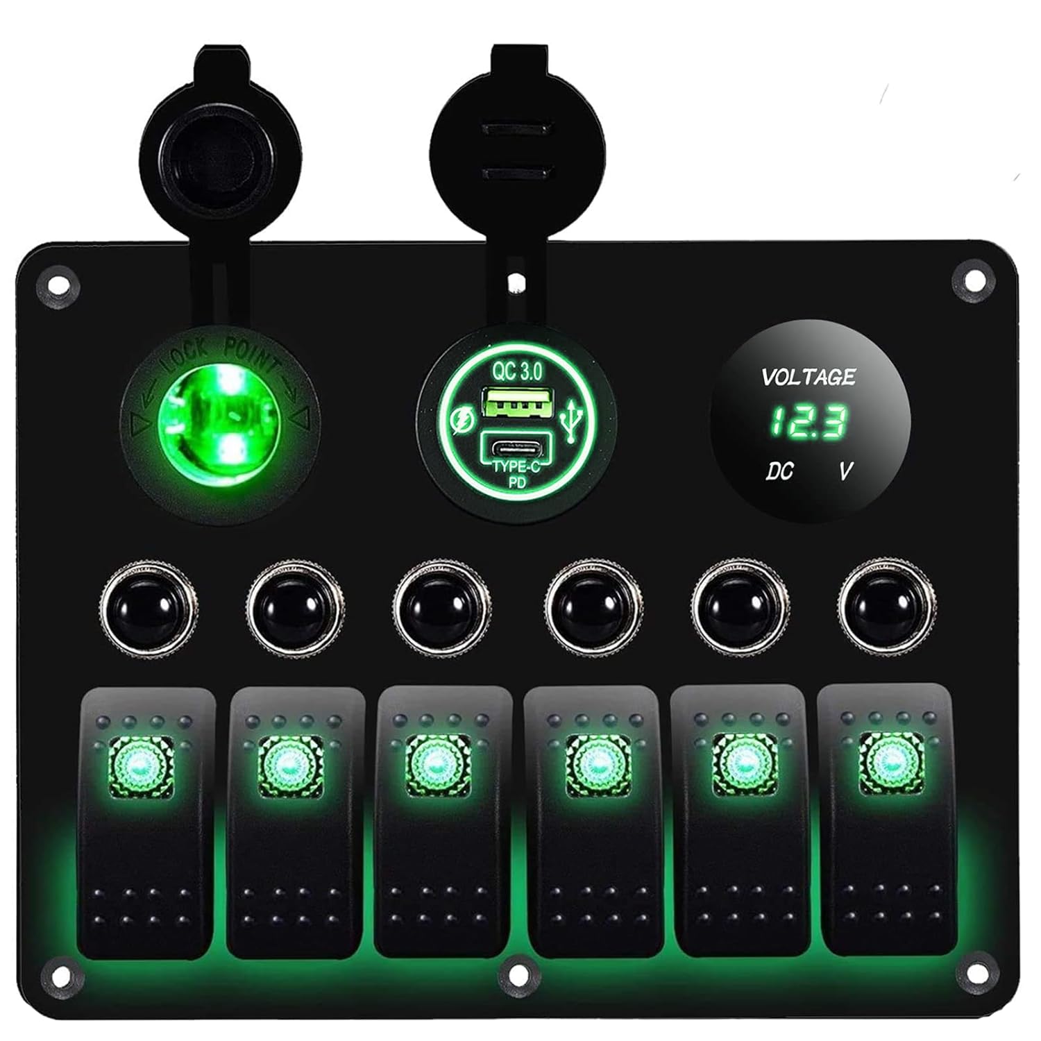 MKING 6 Gang Marine Switch Panel with USB & Type-C Charger