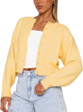 Women Y2K Button Front Crop Sweater Cardigan - Cozy Cropped Crew Neck
