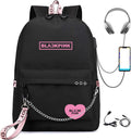 Kpop Backpack Black Pink Shoulder Messenger Bag with USB Charging