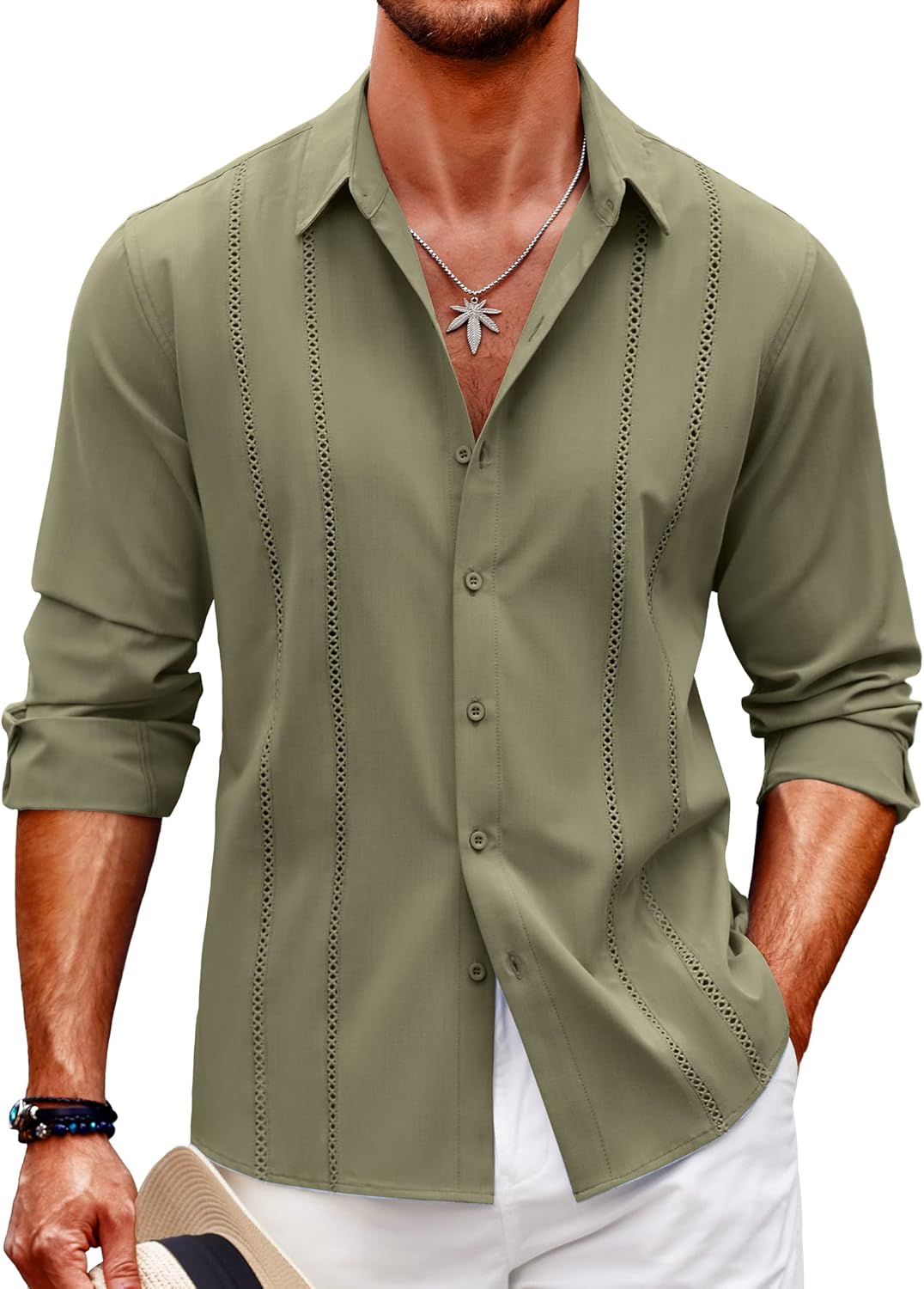 COOFANDY Mens Cuban Guayabera Shirt for Summer Beach Style