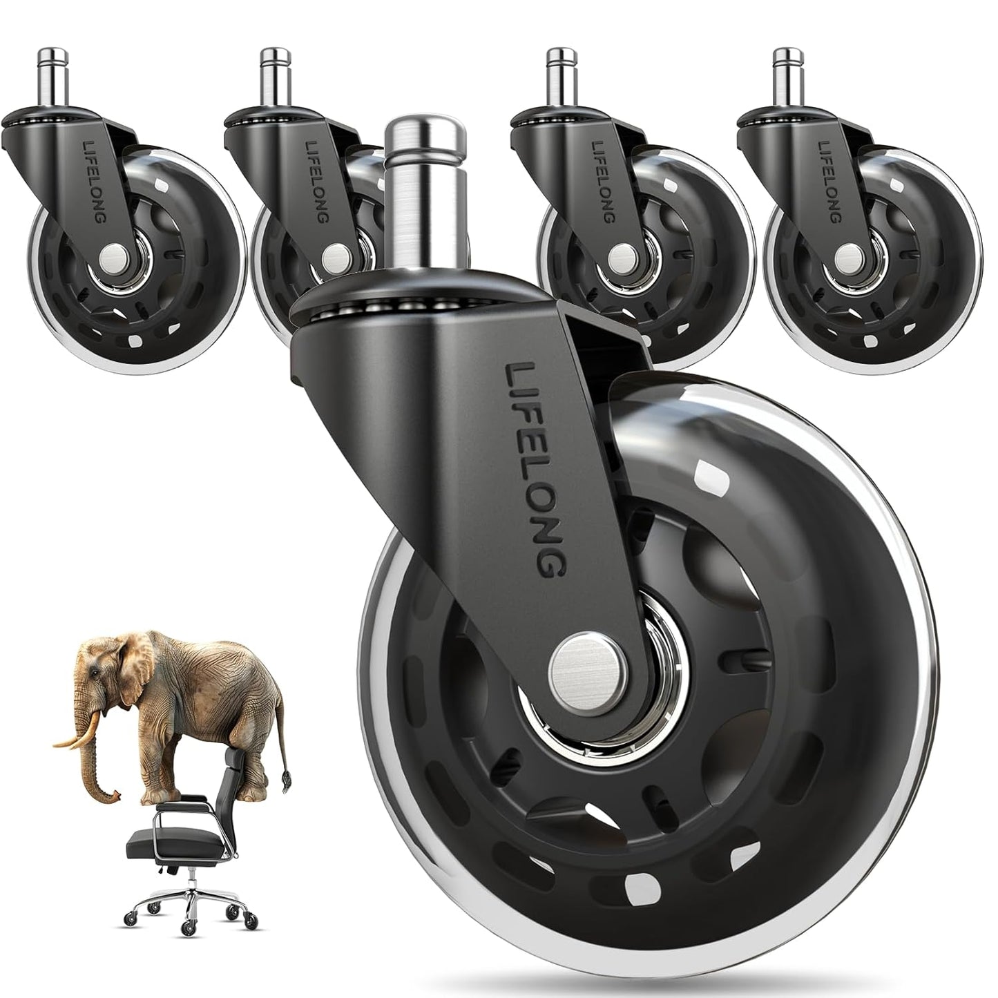 Lifelong Office Chair Wheels - Heavy Duty Casters for Hardwood & Carpet