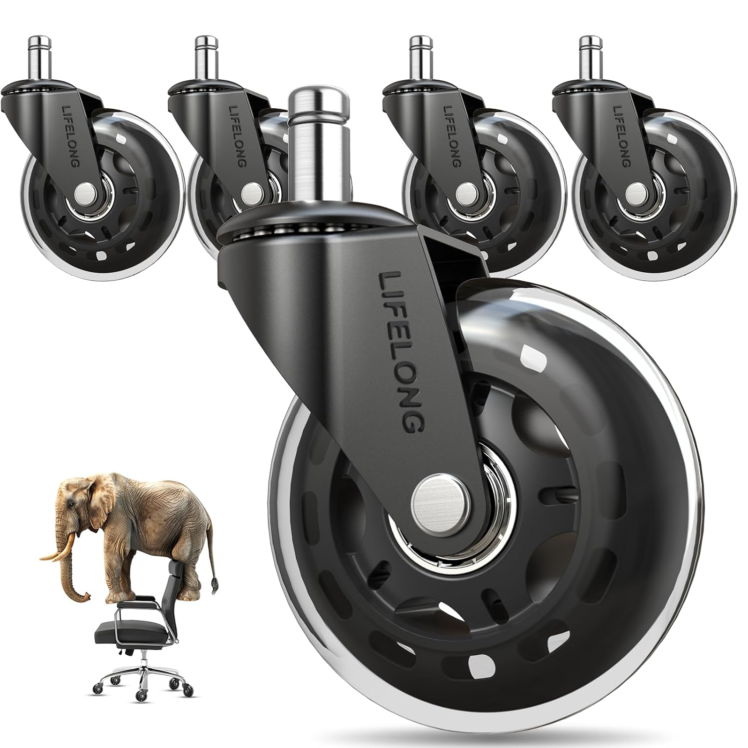 Lifelong Office Chair Wheels - Heavy Duty Casters for Hardwood & Carpet