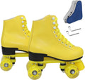 Wiwiy PU Leather Roller Skates in Yellow - Adjustable Outdoor/Indoor