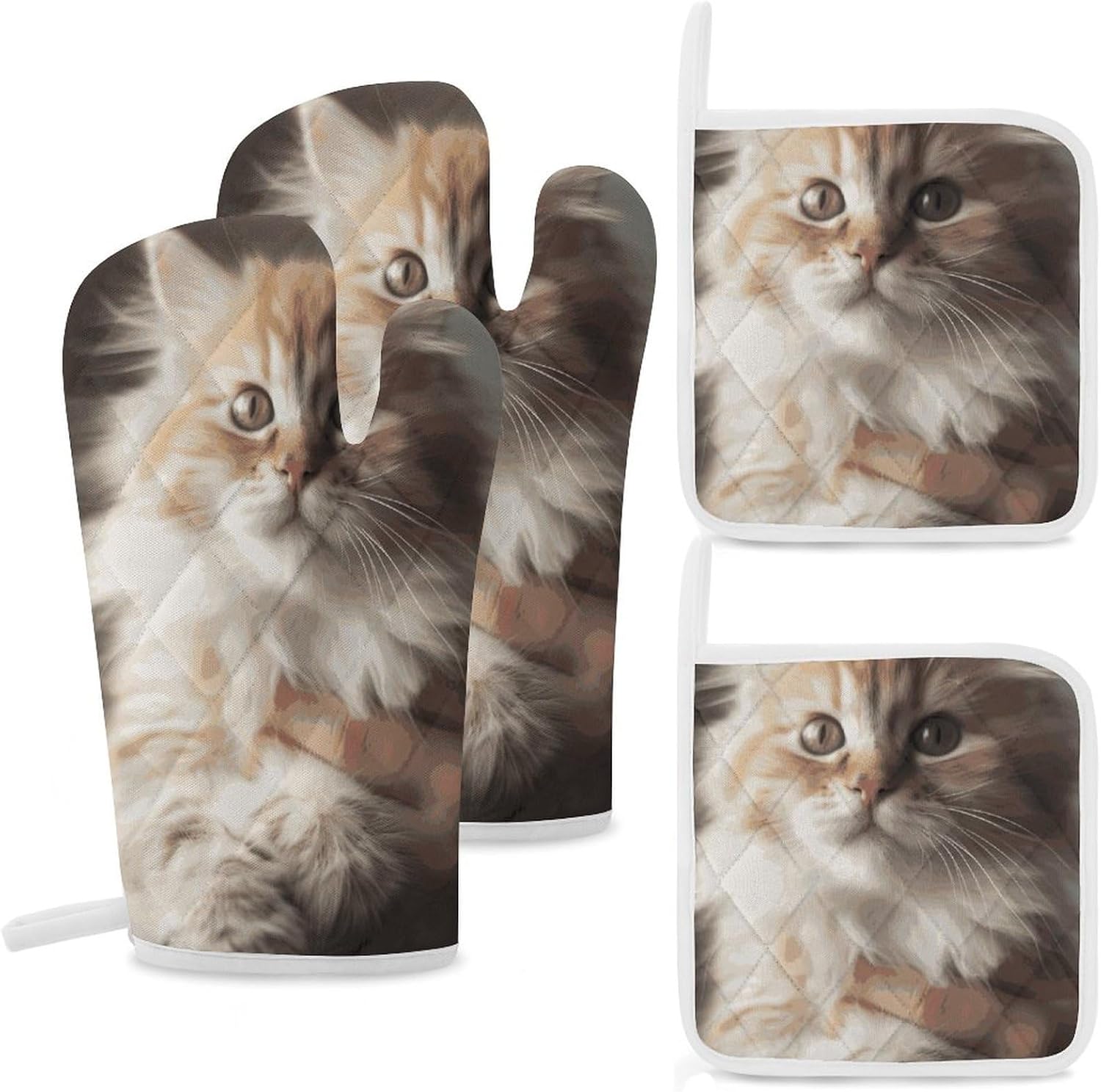 Cute Kitty Heat Resistant Oven Mitts Set