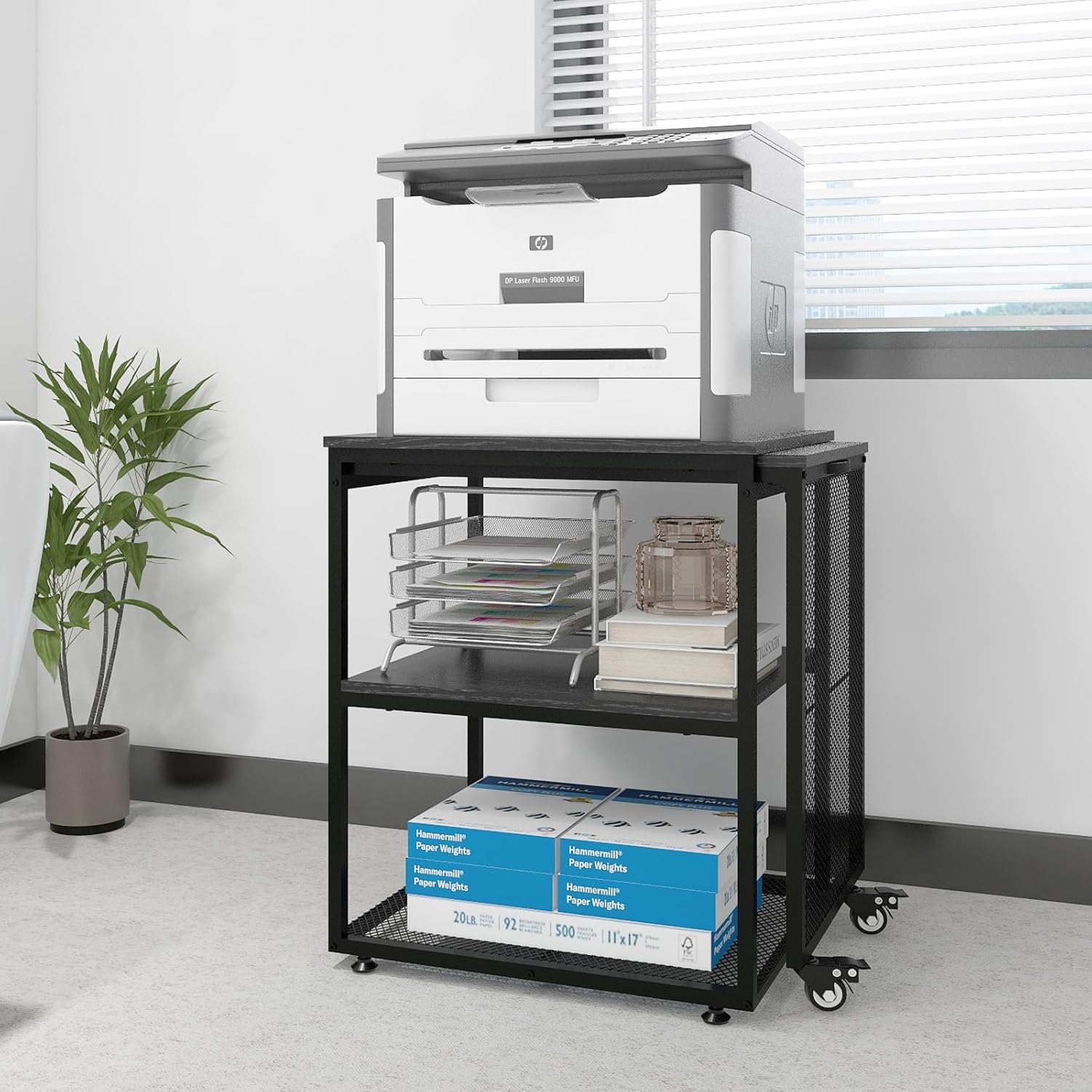 Large Printer Stand with Storage Shelves for Home Office Use