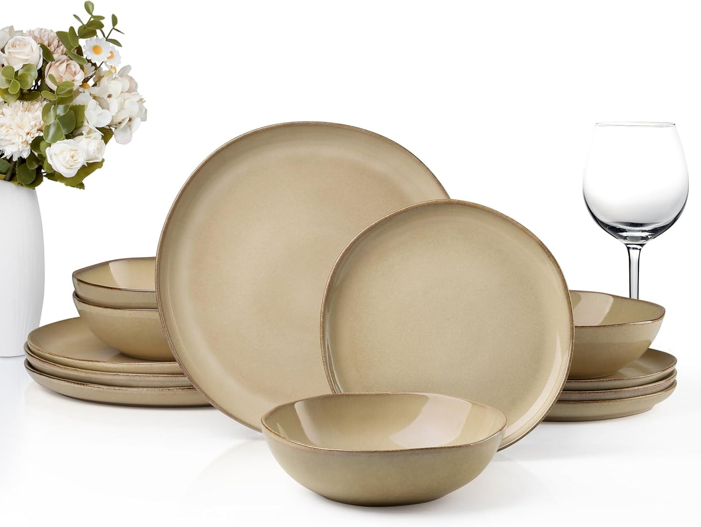 HaWare Dinnerware Sets - 12-Piece Stoneware Dish Set for 4