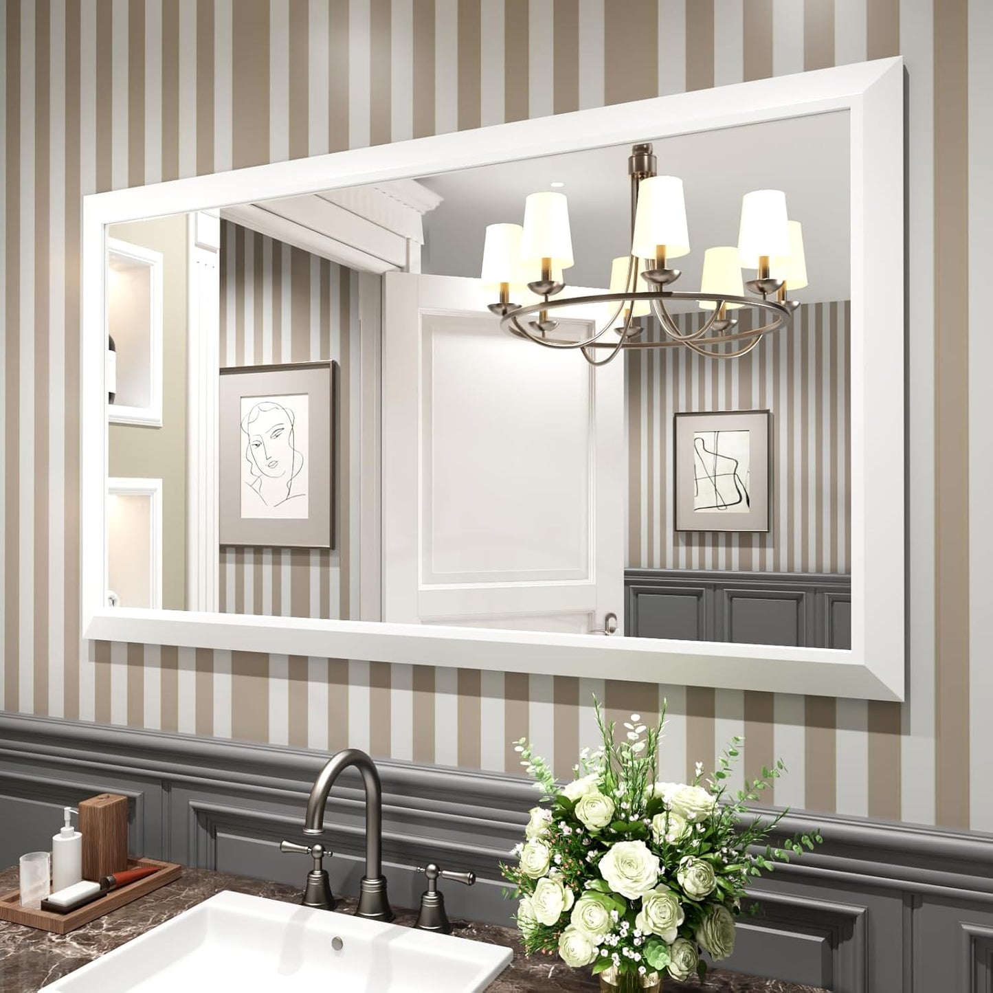 Amorho Bathroom Mirror 55x32 Inch Thick Metal Framed Design