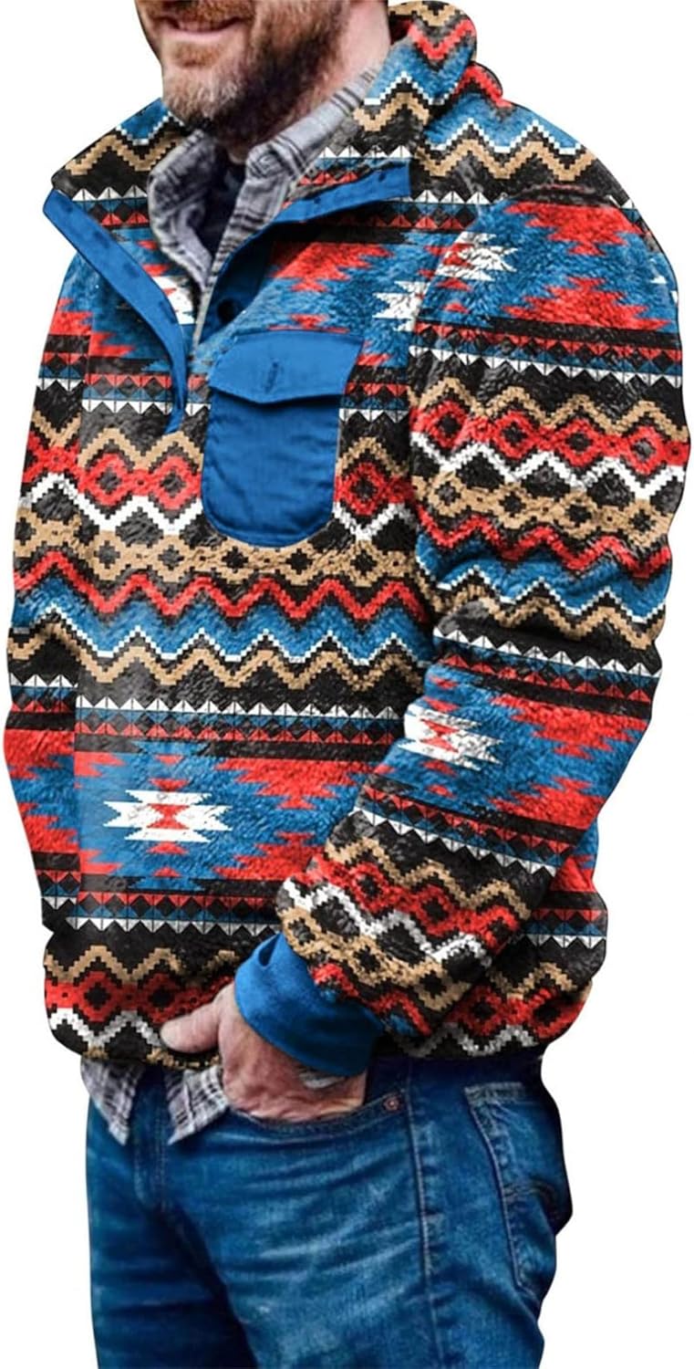 Beotyshow Mens Aztec Fleece Jackets for Cozy Winter Wear