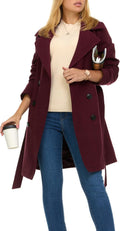 Double-Breasted Faux Wool Trench Coat for Women - Tailored Fit