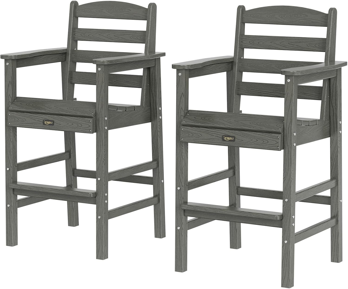 VINGLI Tall Adirondack Chairs Set of 2 Durable Outdoor Bar Stools