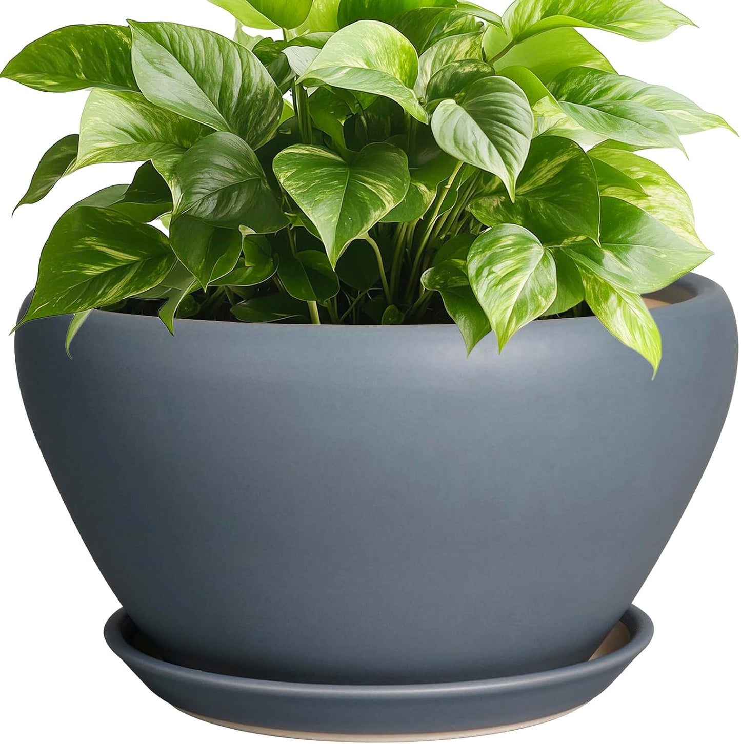 Ceramic Pots for Plants - 9 Inch Modern Planter with Saucer