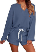 Women's Henley Knit Pajama Set - Long Sleeve Top & Shorts
