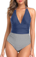 One Piece Swimsuit Tummy Control Halter V Neck - Flattering Fit