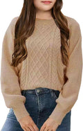 Girl's Cable Knit Sweater with Long Sleeves for Casual Wear