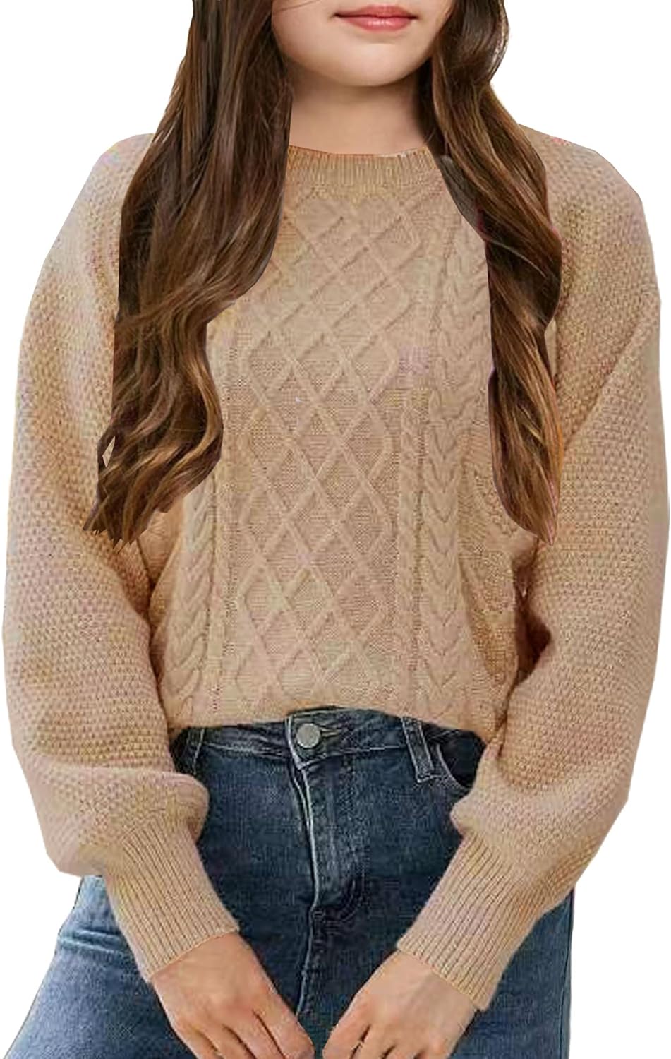Girl's Cable Knit Sweater with Long Sleeves for Casual Wear