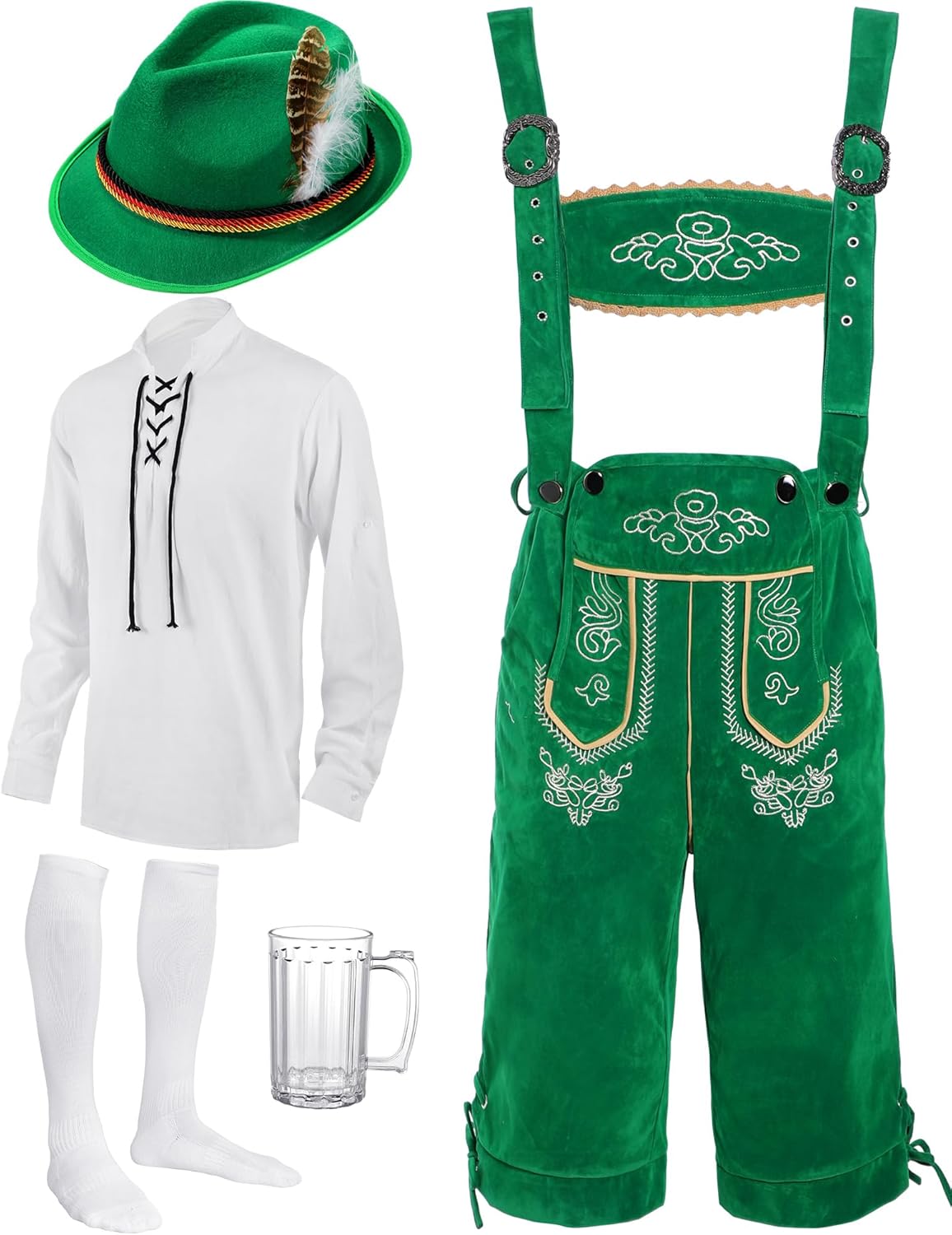 Oktoberfest Costume Set for Men with Lederhosen and Accessories