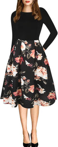 Women's Vintage Patchwork Puffy Swing Dress - Pockets & Flattering Fit