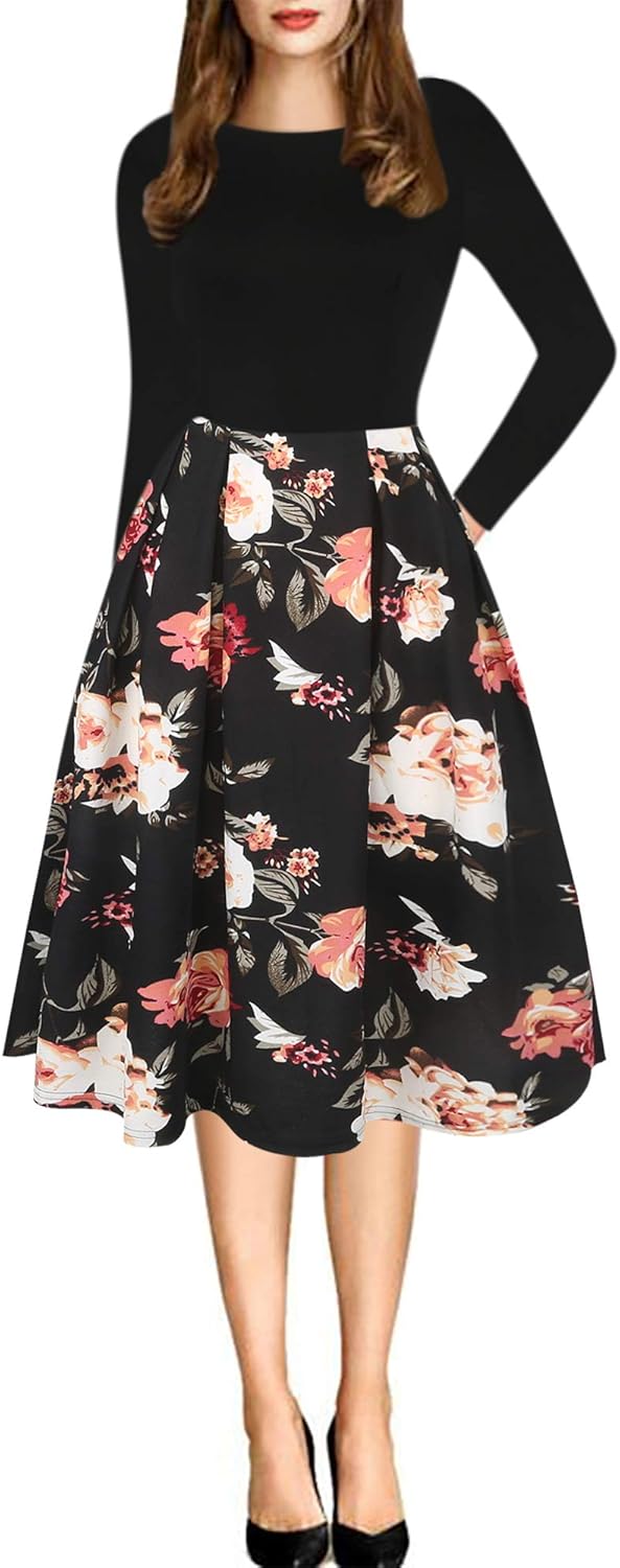 Oxiuly Women's Vintage Patchwork Pockets Swing Dress Review