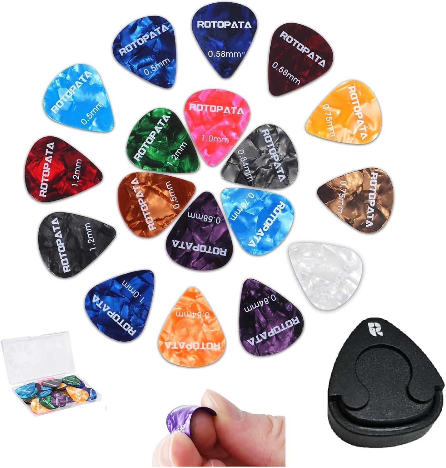 PAULTEMP Guitar Picks Set - 18 Variety Colorful Plectrums with Organizer